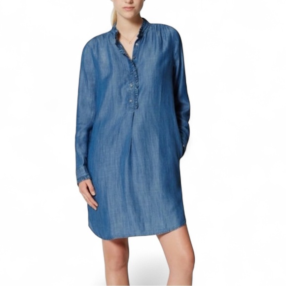 Ann Taylor Loft Chambray Shirt Dress with Ruffle Detail - Picture 1 of 9